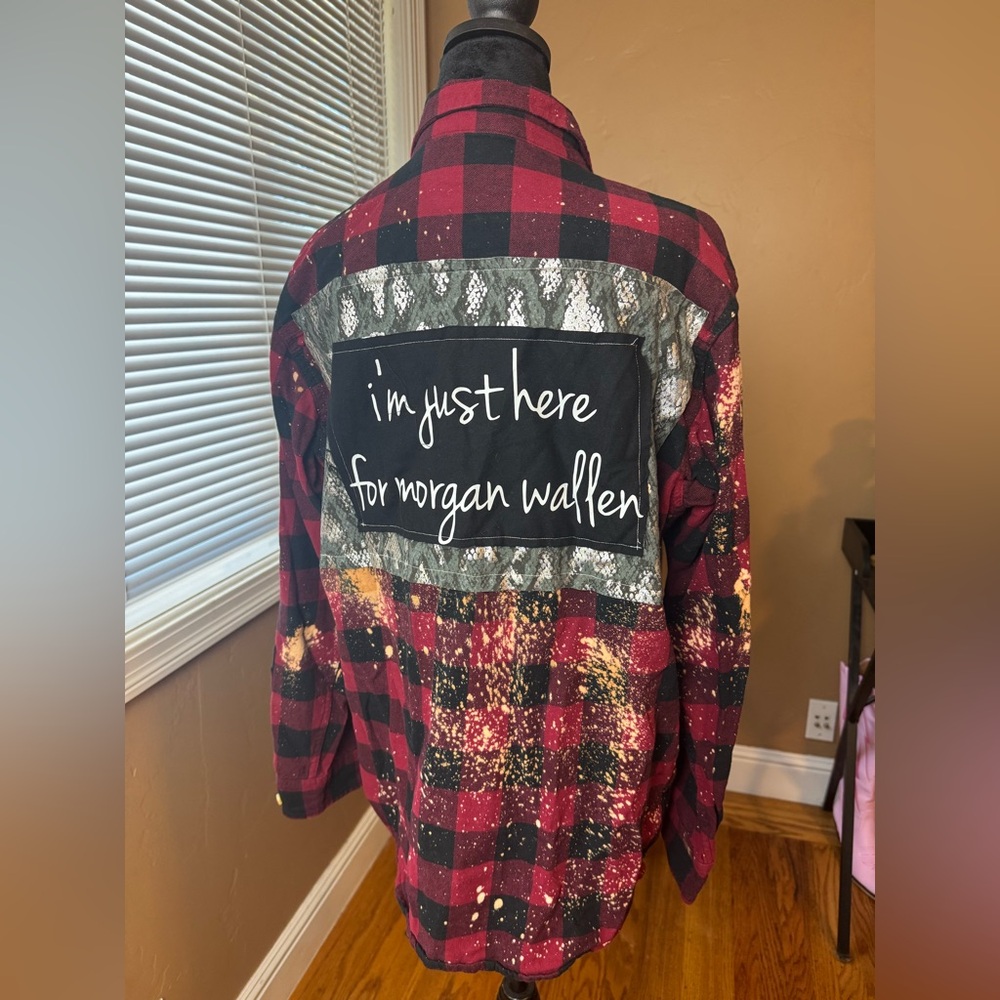 Morgan Wallen Flannel - Red and Black Plaid Shirt